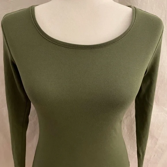 H&M Long Sleeve Ribbed T-Shirt Olive Green Size Small - Picture 2 of 11